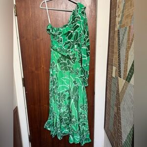 FARM Rio One Shoulder Green Floral Dress